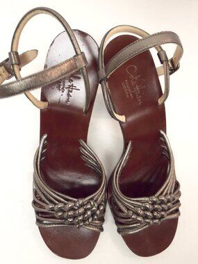 COLE HAAN Pewter Silver Leather Strappy Ankle Strap Sling Heel Sandals 8.5